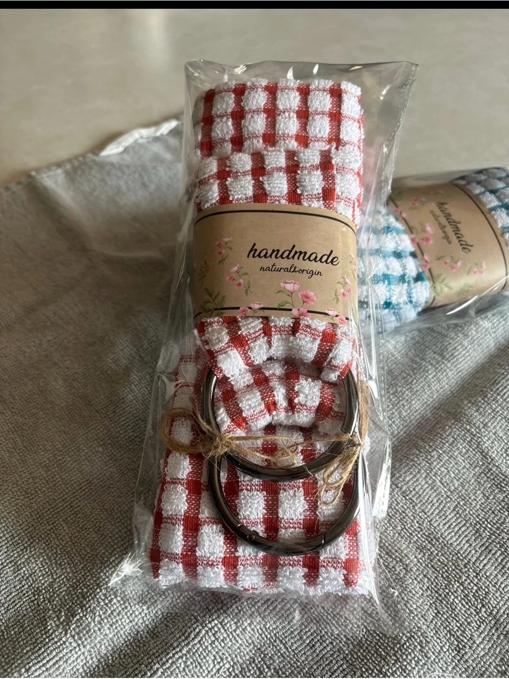 Handmade Red Check Kitchen Towel with Metal Towel Holder new